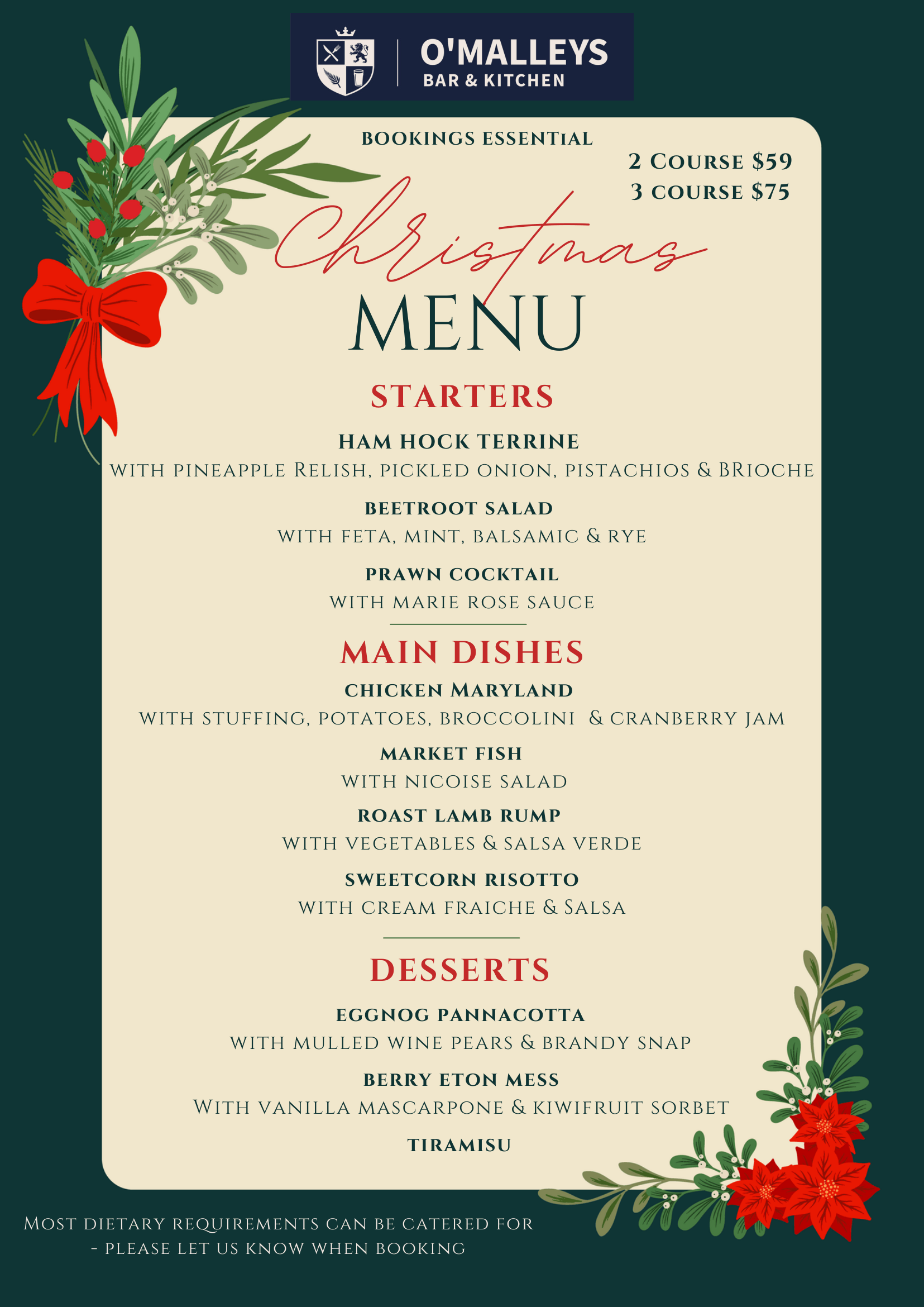 OMalleys Christmas Menu 2026-1
